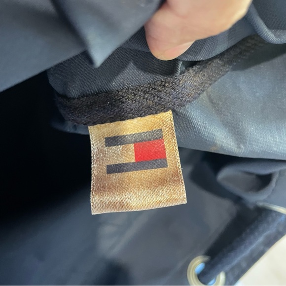 Vtg 90s Tommy Hilfiger Flag Logo Cinch Backpack, Canvas Tote, School Bag - Picture 7 of 16